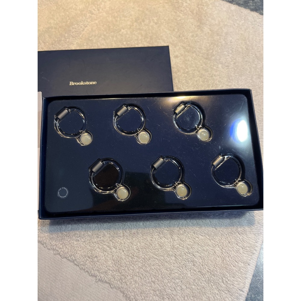 Brookstone Lighted Wine Charms Set of 6 Silver Tone Glow Glass Markers New Boxed